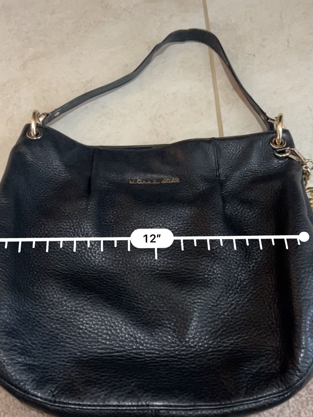 Michael Kors Black Pebbled Leather Hobo Shoulder Bag with Gold Hardware